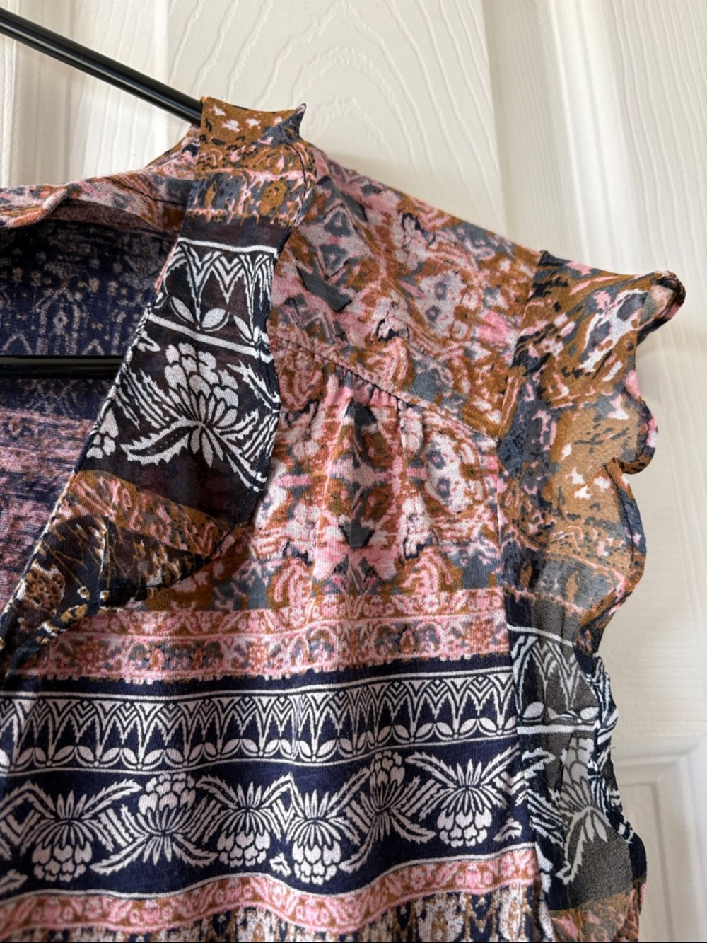 Lucky Brand Multicolor Printed Ruffle Sleeve V-Neck Blouse - Picture 5 of 6